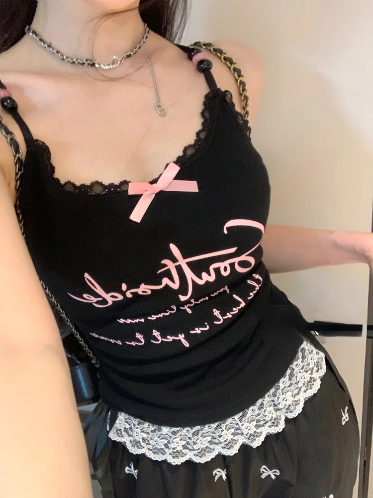 Женский Кружевной укороченный топ повседневный облегающий черный с принтом в