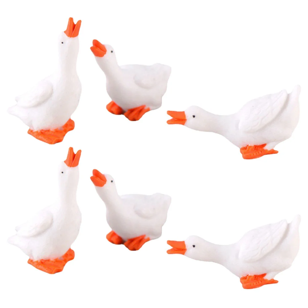 

6pcs Cartoon Resin Miniature Flowerpot Goose Figurine For Cabinet Glass Animalss Goose Decoration Cake Topper