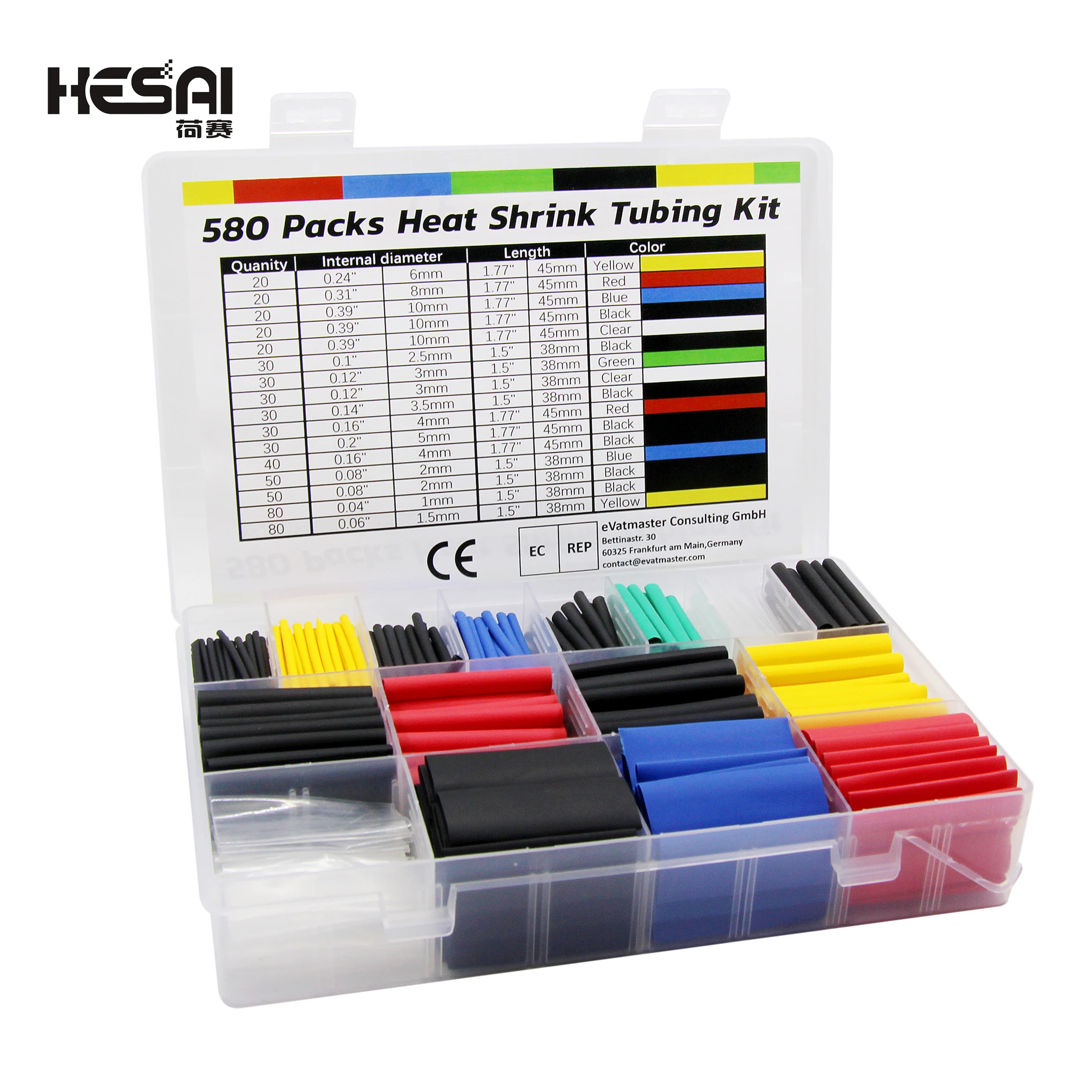 

580PCS Heat-shrink Tubing Thermoresistant Tube Heat Shrink Wrapping Kit Electrical Connection Wire Cable Insulation Sleeving