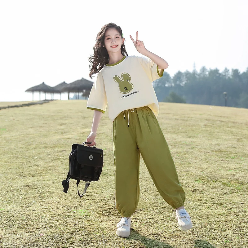 

Summer Girls Clothes Suits Children's Graffiti Short-Sleeved Trousers 2Pcs Sets Teen Loungewear Kids Clothing Outfits