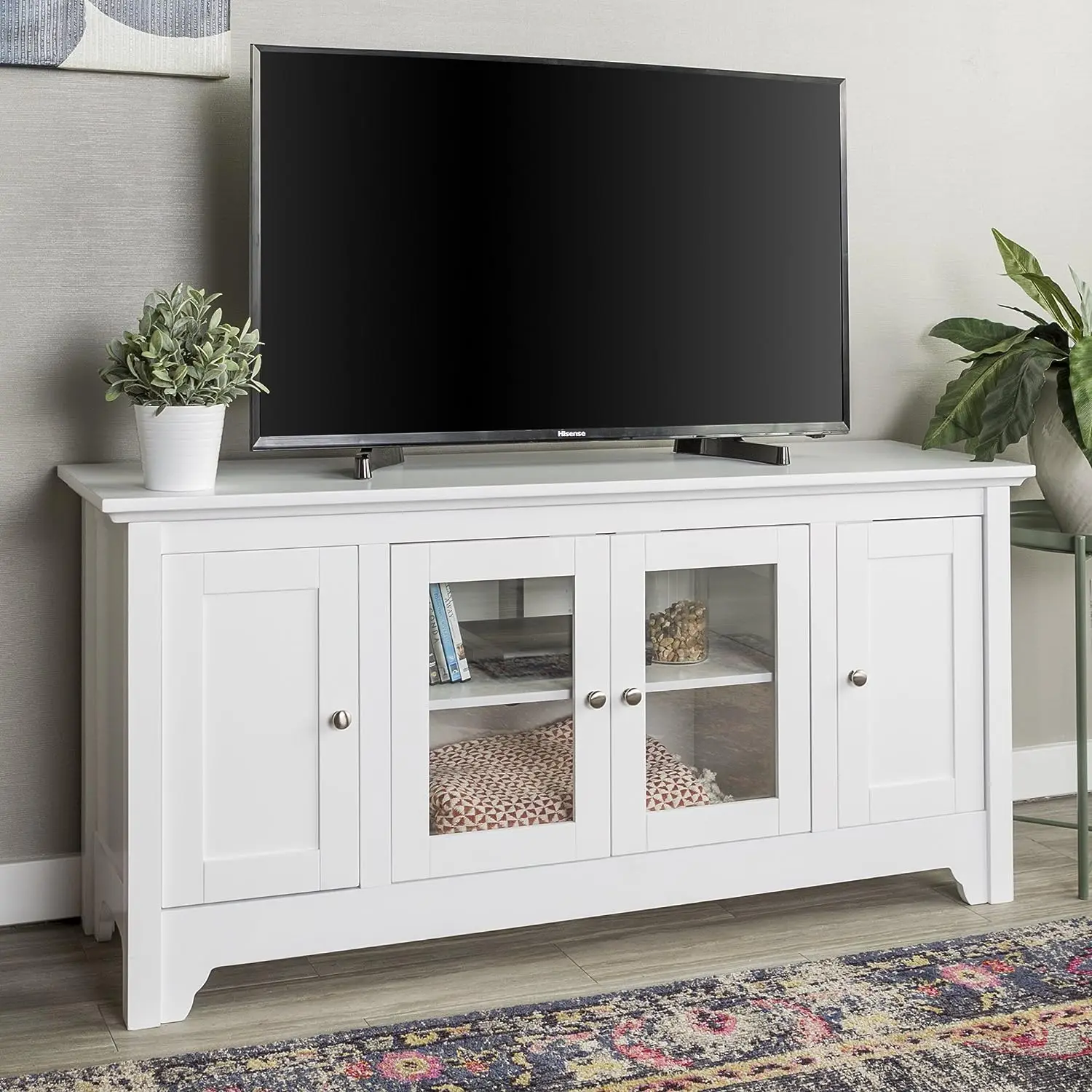 

TV Stand with Storage Cabinets for TV's up to 58" Flat Screen Living Room Entertainment Center, White, White