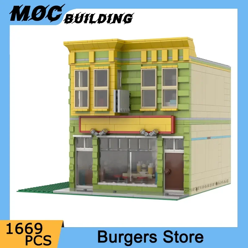 

DIY City Street View Modular Burgers Store Model Building Blocks TV Show Same Name Shop Fast Food DIY Creative Bricks Kids Toys