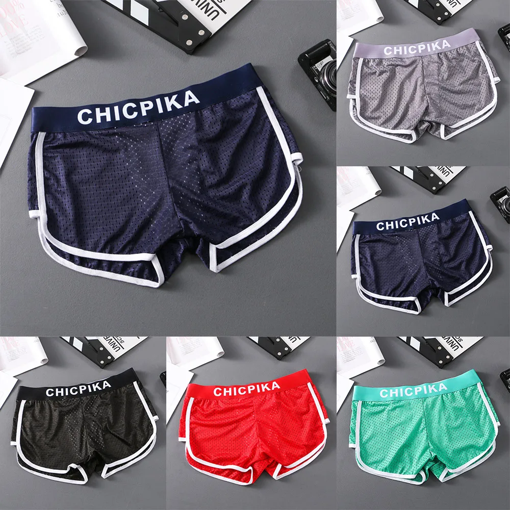 

Men Shorts Fitness Bodybuilding Boxershorts Sexy Mesh Breathable Quick Dry Casual Beach Sports Beach Trunks Men Clothing
