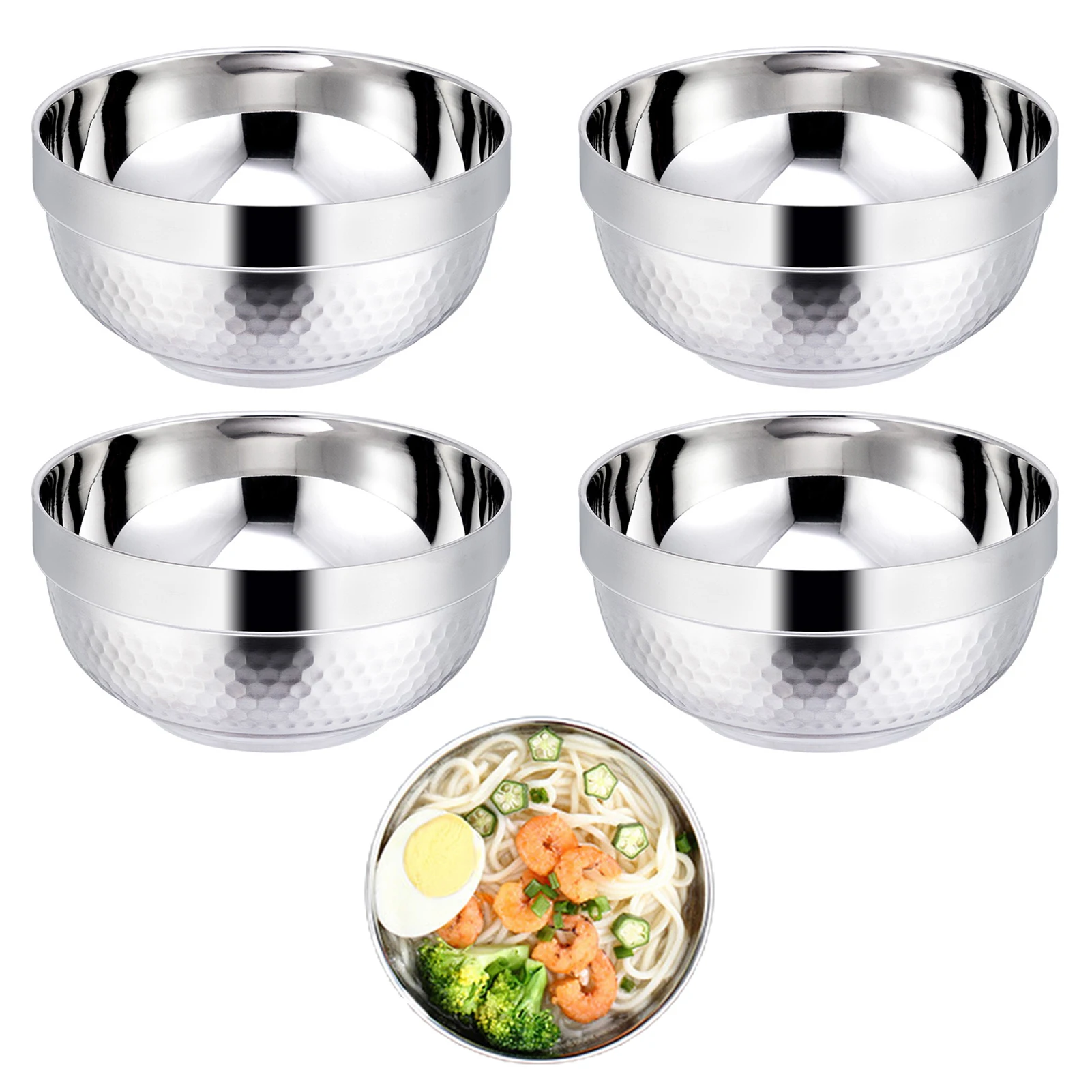 

4pcs Stainless Steel Bowl Thickened Non-Slip Anti-drop Anti-scald Cheap Household Bowl Children's Auxiliary Food Bowl Baby Bowl