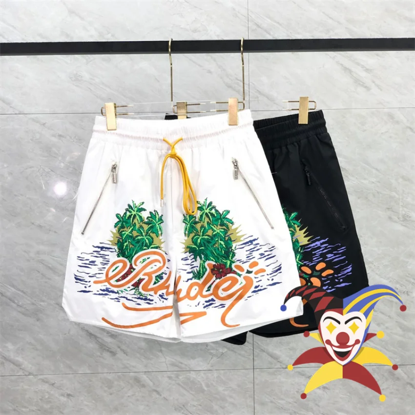 

Coconut Tree Letters Print Beach RHUDE Shorts Summer Men Woman Sand Drawstring Breeches