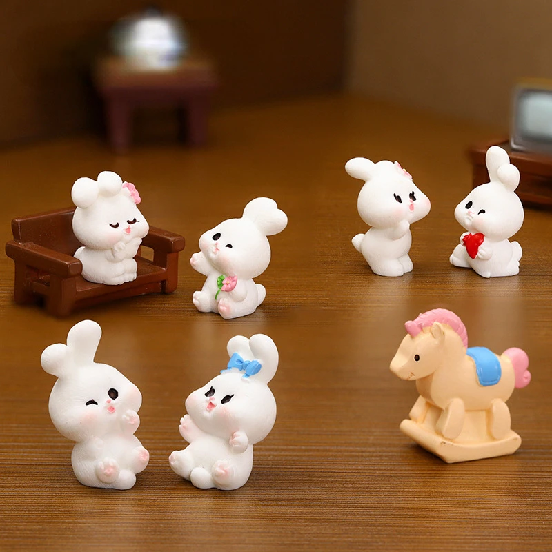 

1PC Resin Bunny Statue Animal Rabbit Figurine Family Mini Rabbit Dollhouse Ornament Maison Accessories Home Decoration