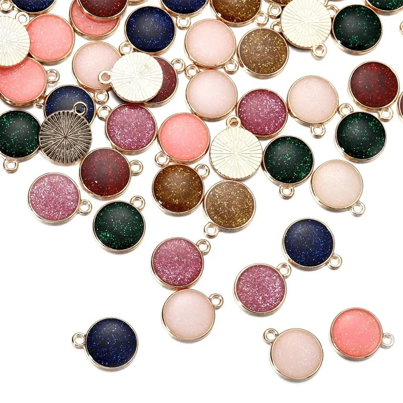 

10pcs Shiny Glitter Round Charms Pendant for DIY Making Earrings Bracelets Making for Jewelry Accessories Supplies