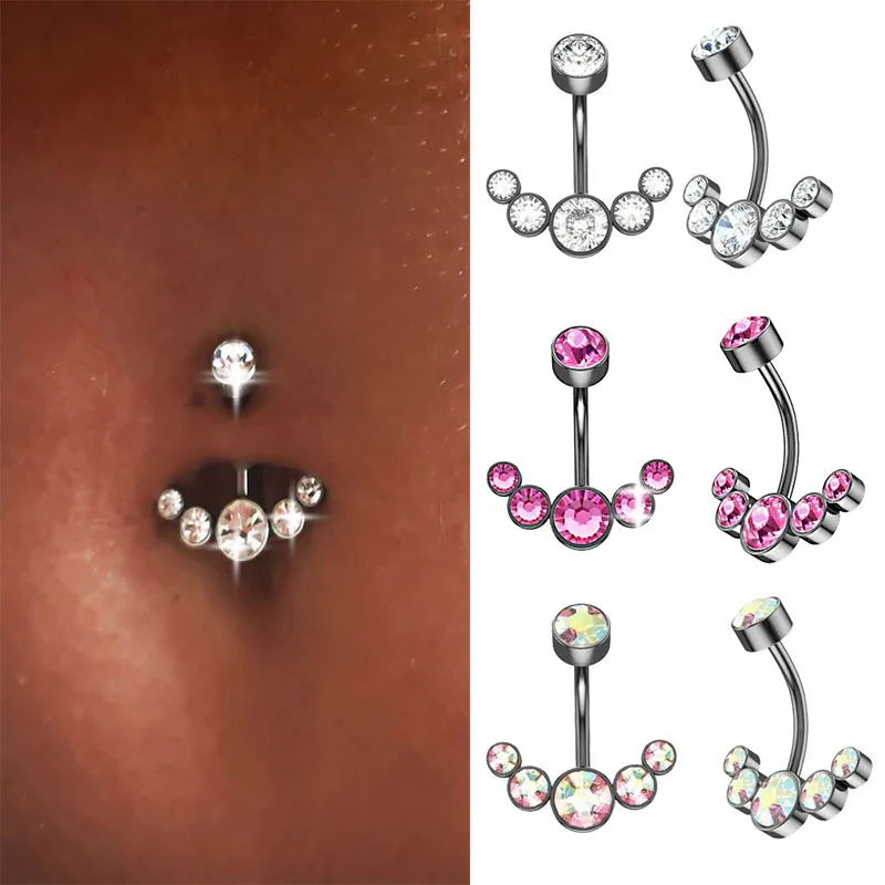 

Crystal Pendant Belly Button Ring Surgical Steel Curved Belly Button Barbell 5 Crystal Stainless Steel Body Jewelry Perforations