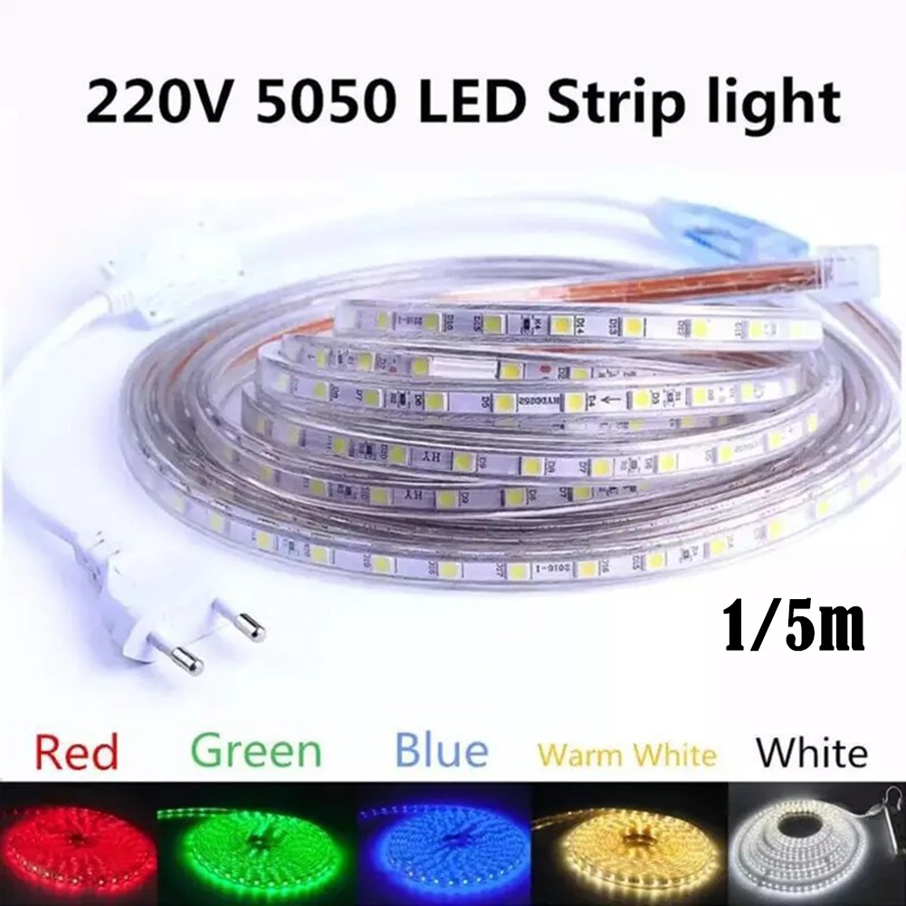 

1/5M 220V 240V 5050 SMD LED Strip Yeelight Waterproof Lamp Light Tape For Room Decorations Flexible Ribbon Rope With Switch