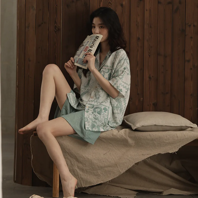 Women Loungewear Set Silk Satin Soft Pajama Set Summer Short-sleeve Pyjamas Set For Woman Young Girl Sleepwear