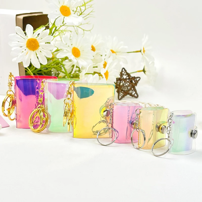 

1/2 Inch Mini Photo Album Creative Laser Small Photocard Holder With Keychain Instax Mini Album Hanging Chain Kpop Card Binder