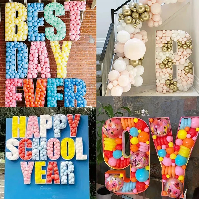 100CM Letters Mosaic Balloon Frames Number Ballon Mosaic Box Birthday Anniversary Wedding Party Decor DIY Balloon Filled Letters