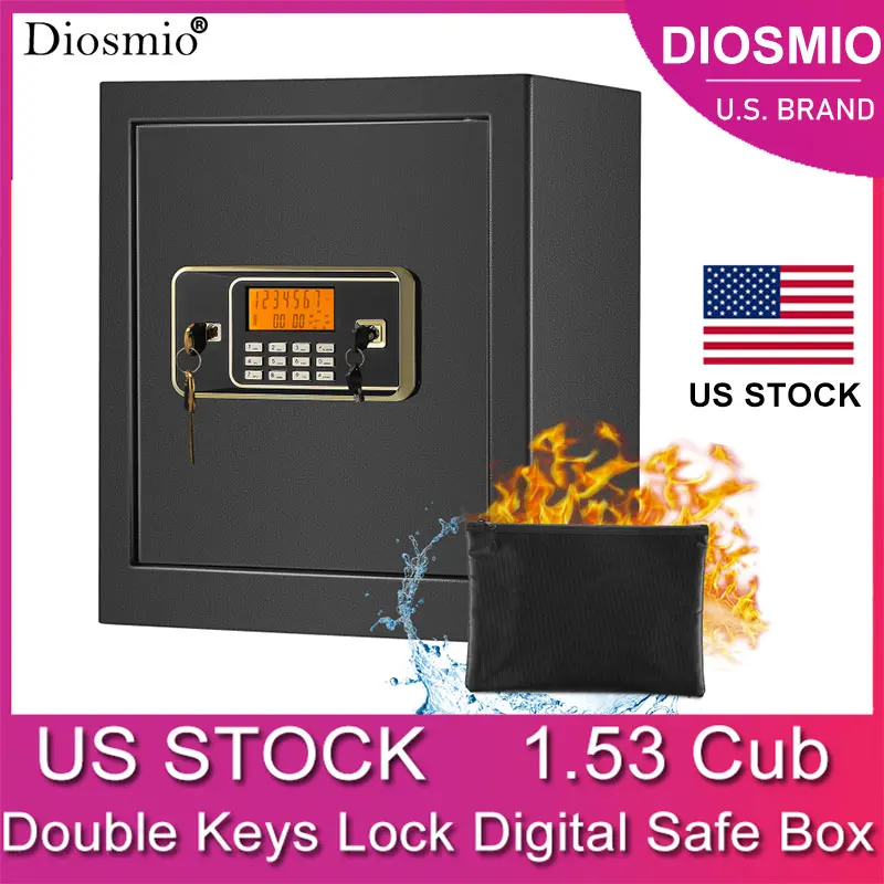 DIOSMIO-caja fuerte con pantalla LCD HD, caja fuerte Digital con doble bloqueo, 1.53Cub, con llaves dobles, con cajas fuertes grandes ignífugas US