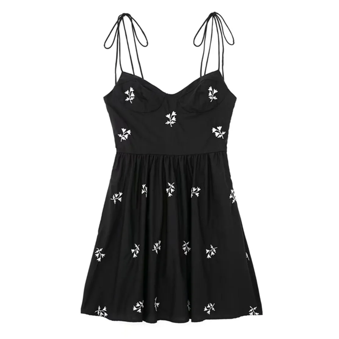 

Jenny&Dave Indie Folk Retro Black Floral Embroidery Spaghetti Strapless Sexy Mini Dress Women
