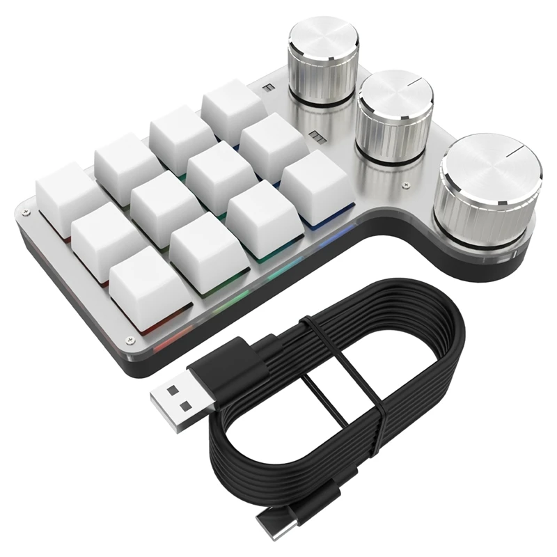 

1Set Volume Button Knob Programming Macro Gaming Hotswap Keypad 12 Key Mechanical Red Switch BT Keyboard White