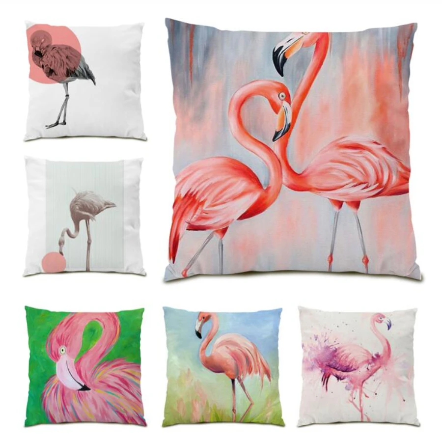 

Simple Living Room Cushion Cover 45x45 Decoration Abstract Sofa Throw Pillow Covers Luxury Gift Polyester Linen flamingo E0054