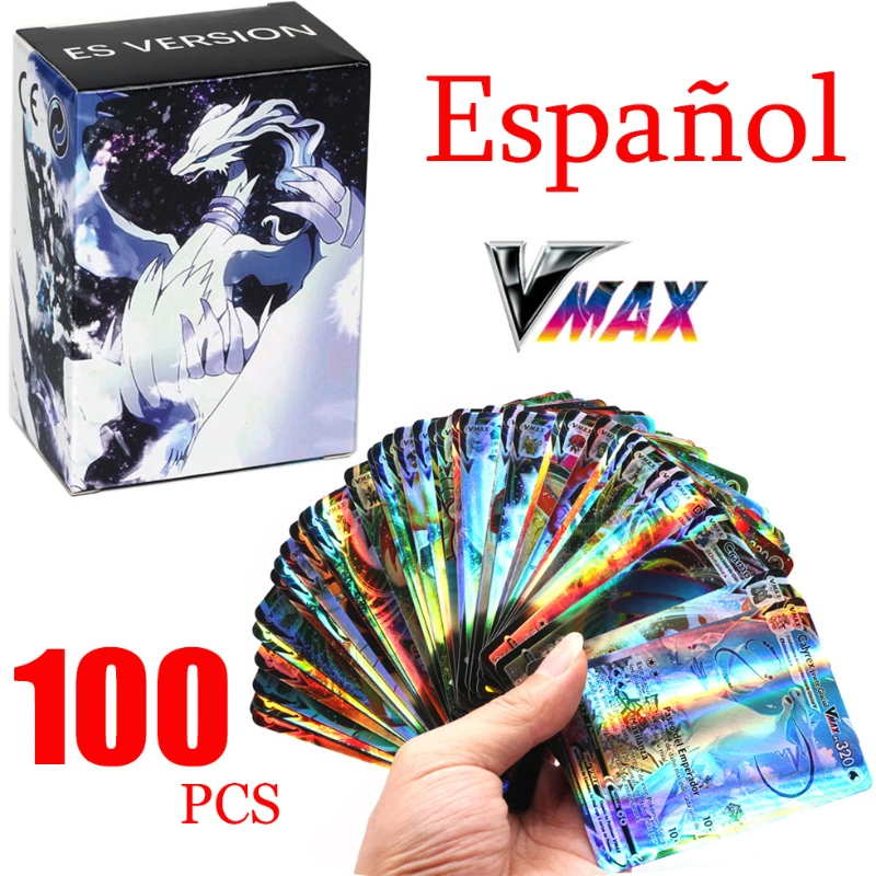 

100PCS Spanish French Pokemon Laser Card VMAX Holographic Card Game Castellano Spanish Children's Toy Birthday Gift