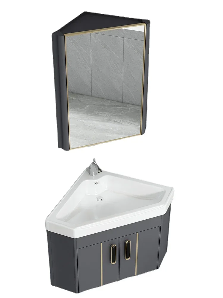 

Hxl Triangle Bathroom Cabinet Combination Wash Basin Corner Bathroom Small Wall-Mounted