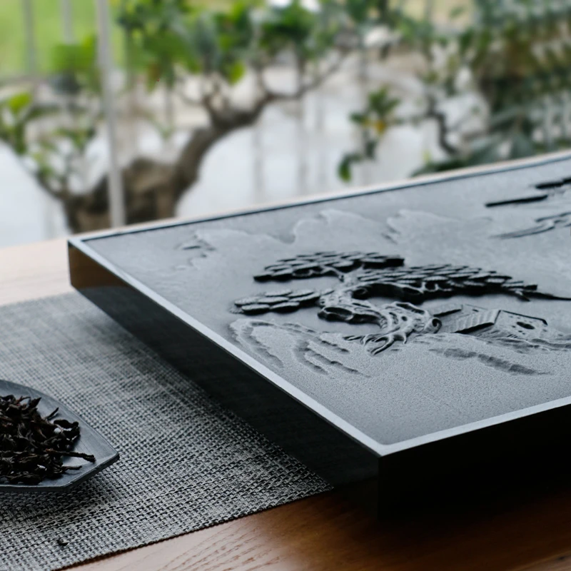 

Watching and Making Natural Handmade Black Gold Stone Tea Tray Household Simple Tea Table Black Gold Stone Tea Sea StoneSet