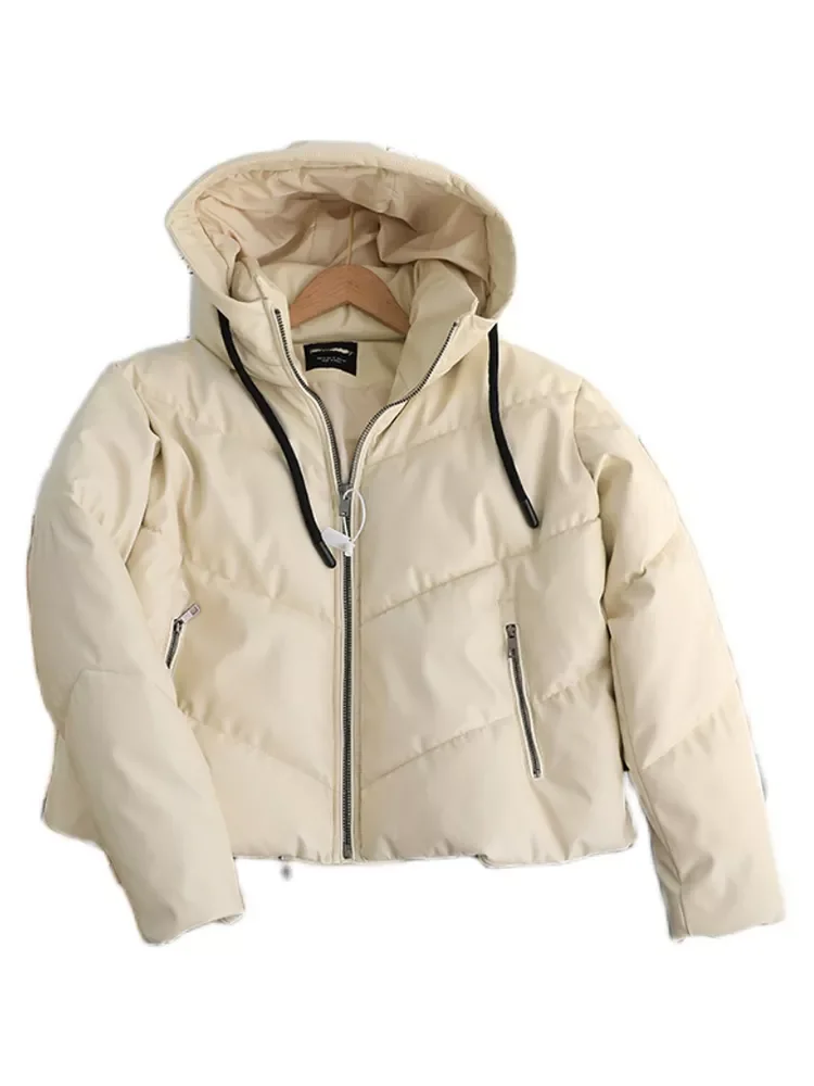 New2022 Loose PU Leather Parkas Women Fashion Hooded Faux Leather Coats Women Elegant Solid Zipper Cotton Jackets Female Ladies