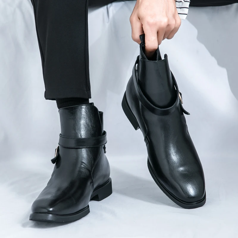 European Popular Chelsea Men's Boots Business Pointed High Top Leather Shoes Brand Motorcycle Casual