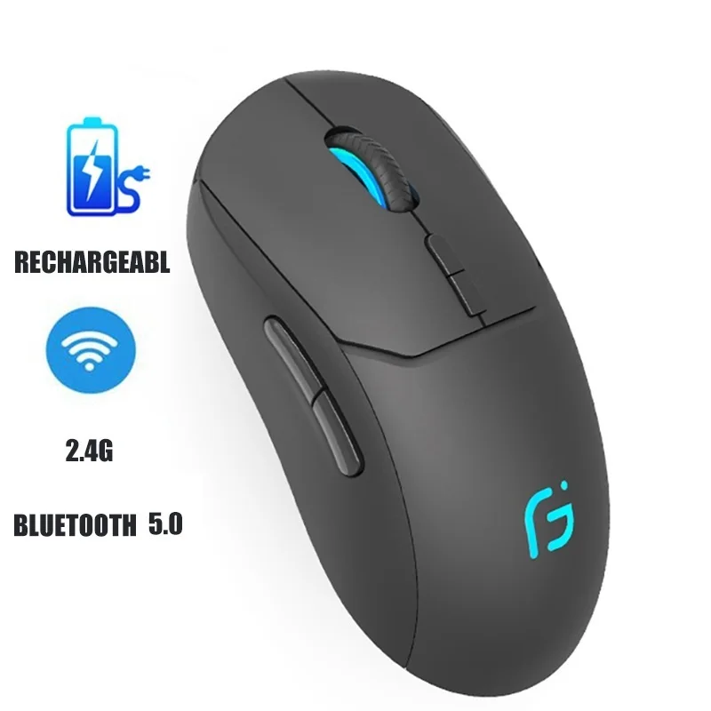 

2400DPI Rechargeable Optical Wireless Bluetooth5.0 2.4G Receiver Dual Mode Computer Mouse Portable Noiseless Mice for PC Laptop