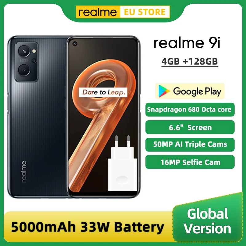 

Global Version realme 9i 4GB 128GB Snapdragon 680 Octa Core 6.6" 33W Dart Charge 50MP Camera 5000mAh Battery Smartphone