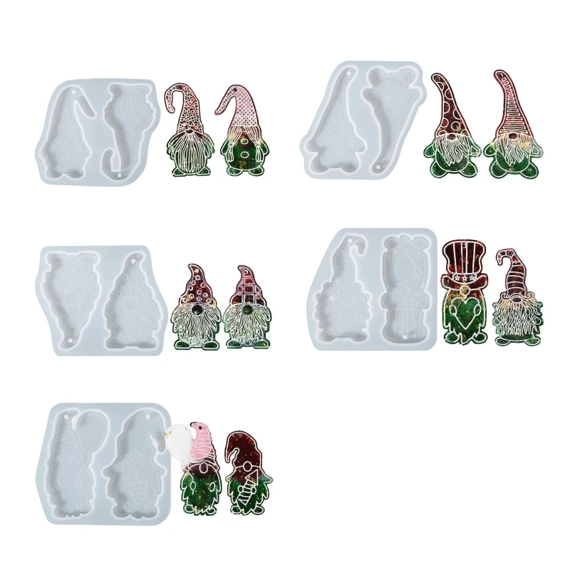 

R3MC Christmas Santa Silicone Mould Keychain Xmas Tree Hanging Pendant Mold with Hole Luggage Tag Charm Jewelry Making Craft