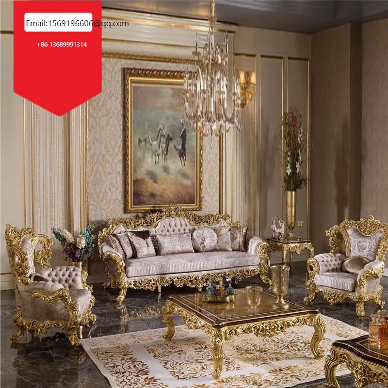 

Custom-made luxury solid wood sofa with Italian fabric French palace carved living room furniture