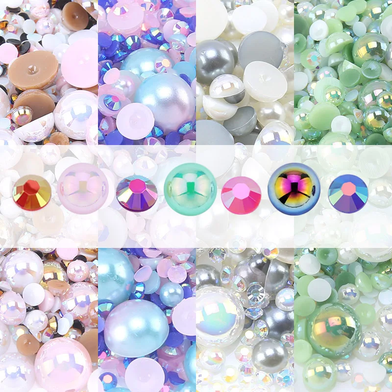 

Mix Resin Rhinestone Pearls for Clothing Decorations Glitter Nail Gems Glue on Flatback Crystal Pearls DIY Decor Accessories