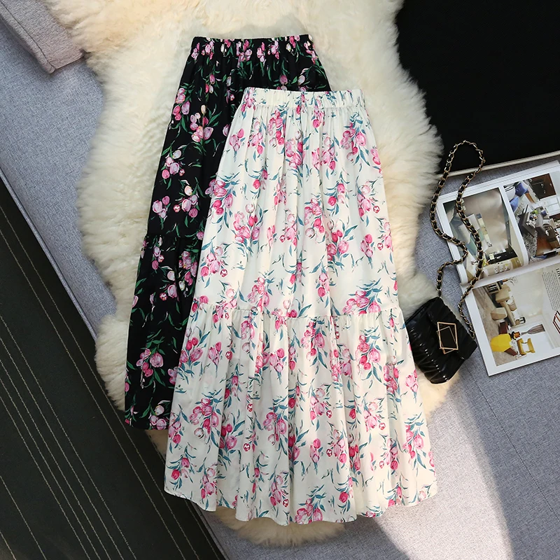 

Women Chic Pleated Print High Waist Sexy Skirt Party Fashion Vintage A-line Skirt Summer Clothing