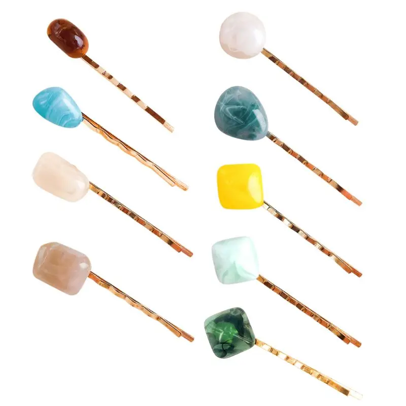 

Fashion Women Girl Sweet Colorful Irregular Resin Stone Hairpin Side Bangs Hair 264E