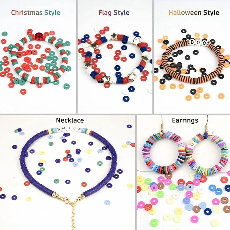 QXTC Polymer Clay Beads Set 24 Rainbow Color Flat Chip Beads For Boho Bracelet Necklce Making Letter Beads Accessories Kit DIY