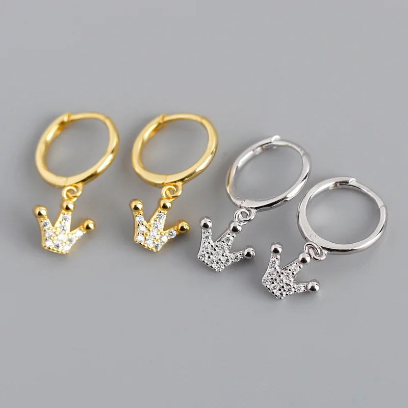 

European and American Silver Gold Color Small Hoop Earrings for Women Charming Crown CZ Fashion Party Jewelry Brincos 2022 Trend