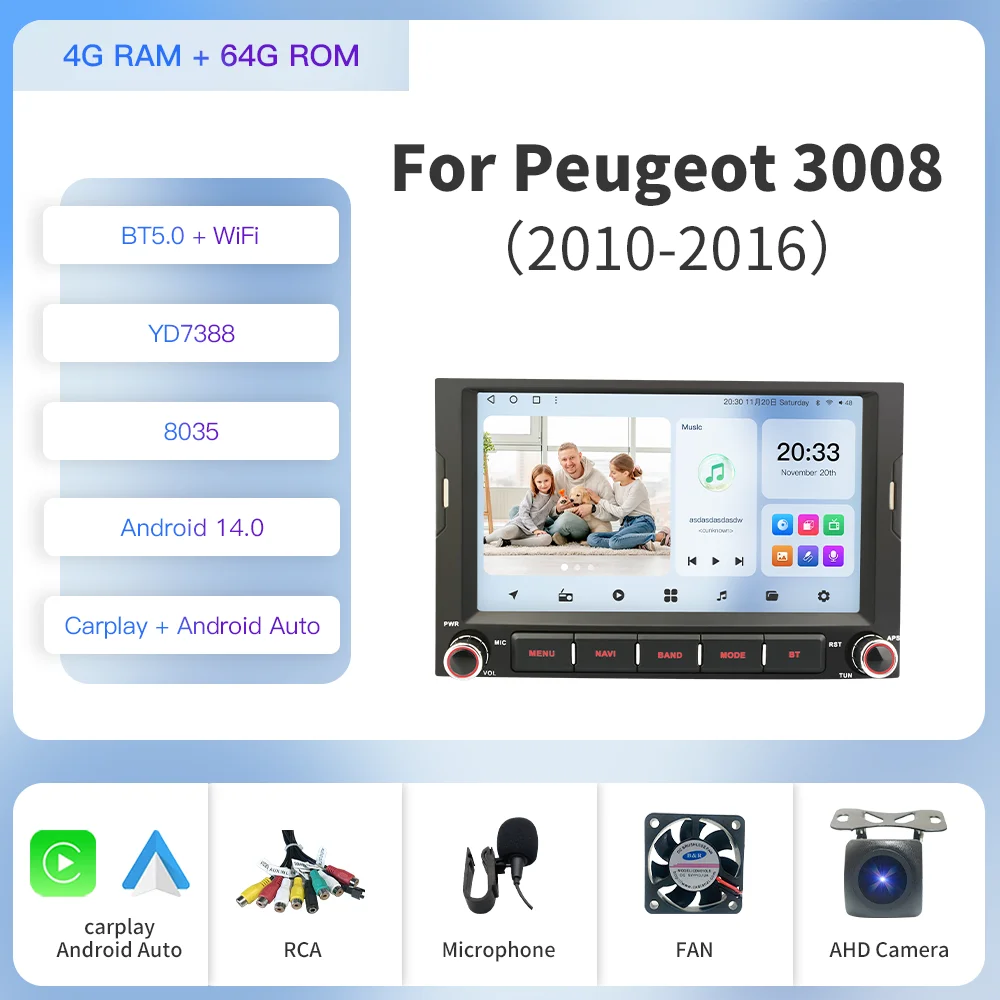 

Kapud 7 дюймов Android 12 GPS автомобильный мультимедийный видеоплеер для PEUGEOT 3008 5008 Partner CITROEN Berlingo 2010-2016 CarPlay AUTO