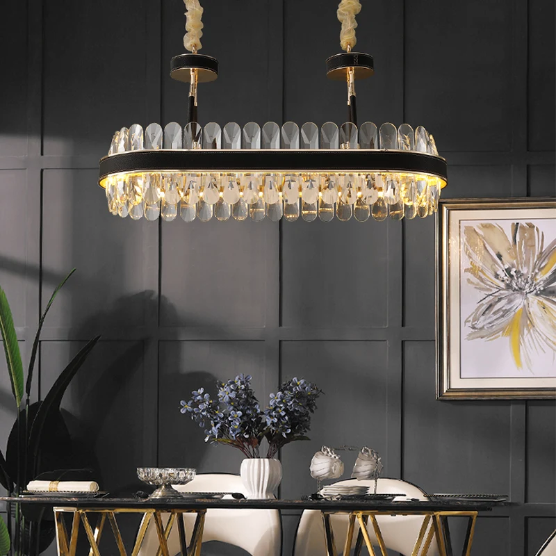 

LED Art Chandelier Pendant Lamp Light Postmodern Luxury Crystal Dining Creative Hanging Bedroom Villa Leather Deco Fixture