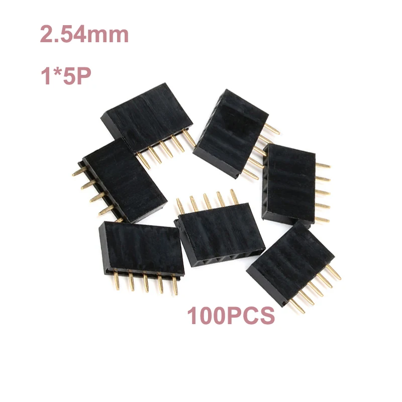 

100 шт. шаг 2,54 мм Однорядный гнездовой разъем 1*5P печатная плата, разъем, полоса, контактный разъем, 5-контактный разъем для Arduino