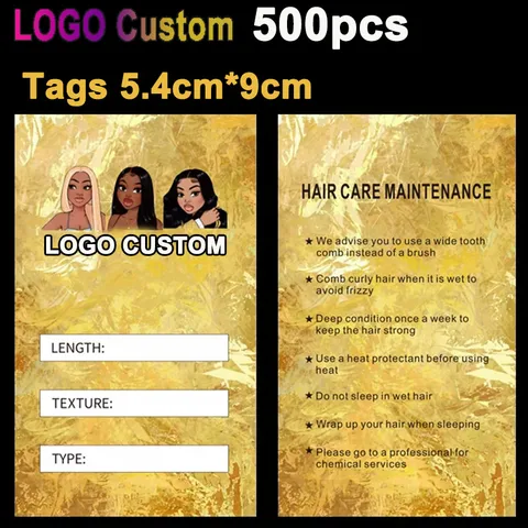 Бирки для париков с логотипом на заказ, 500 шт., бирки для волос под заказ, 5,4 см * 9 см, бумажные бирки для наращивания волос, Персонализированные Бирки