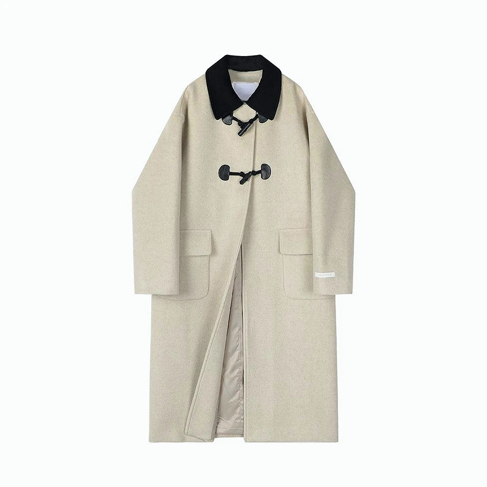 

Lapel Long Sleeve Cow Horn Button Double Faced Woolen Coat Women's New Mid Long Thick Trench Coat In Autumn and Winter 2022