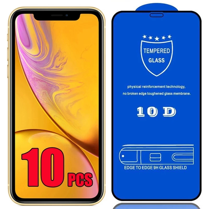 

10pcs 10D Tempered Glass Full Cover Screen Protector Film Guard For iPhone 14 Pro Max 13 Mini 12 11 XS XR X 8 7 6 Plus SE