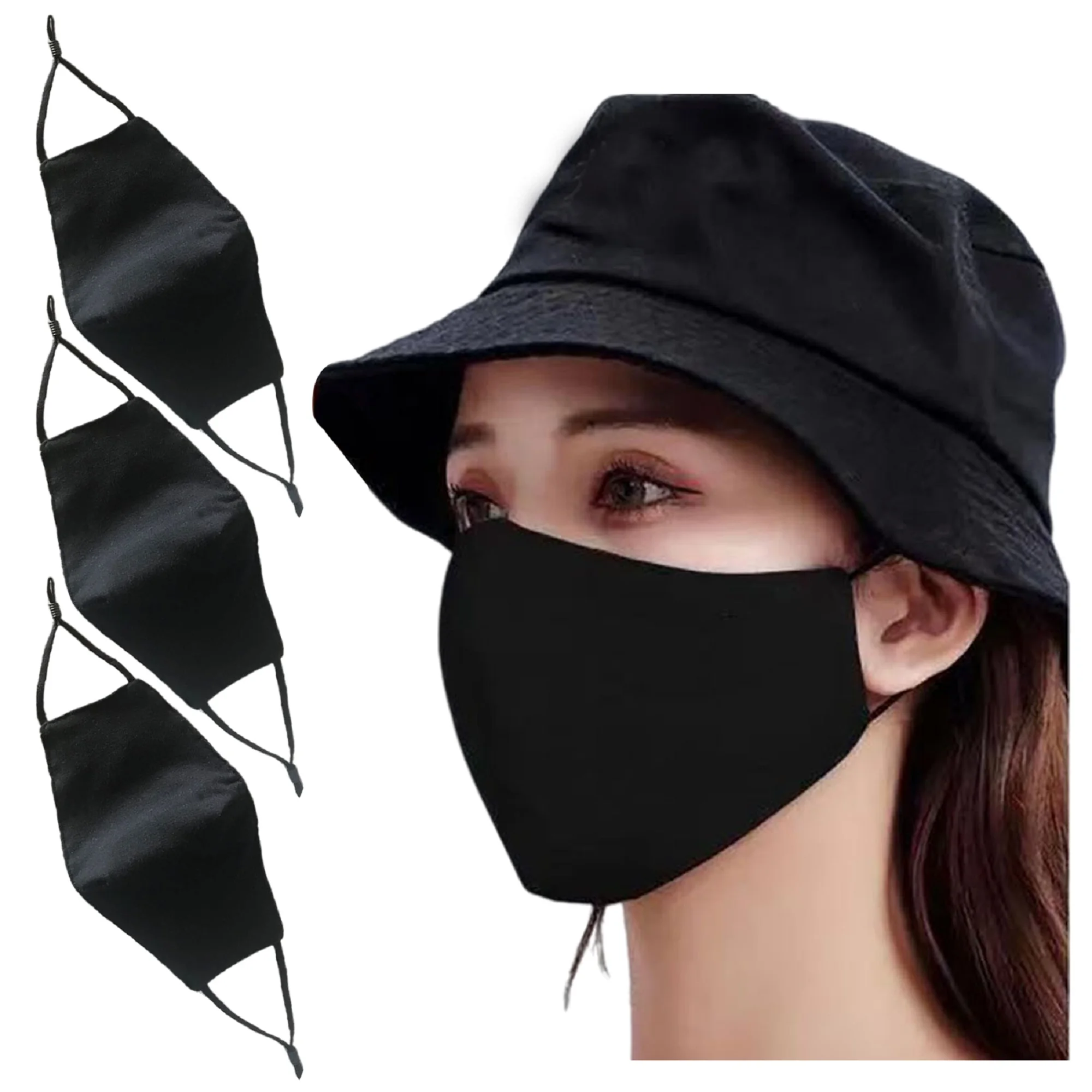 

SINOPED 3 Pack Washable cotton 3D adjustable black mask, 2 storey spring/summer adults teen 2 sizes small large
