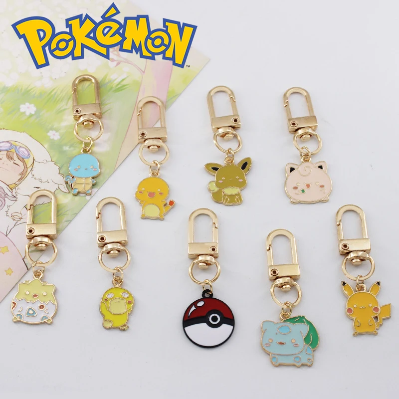 

Pokemon Keychain Pikachu Psyduck Kawaii Anime Figures Metal Keyring Backpack Accessories Creativity Key Chain Toys Birthday Gift