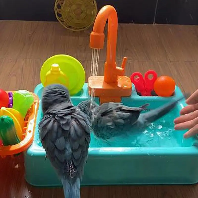 

Parrot Bath Bird Shower Bathtub Toys Automatic Parrots Paddling Pool with Faucet Swimming Pools Pet Feeder Kid Kitchen Playset