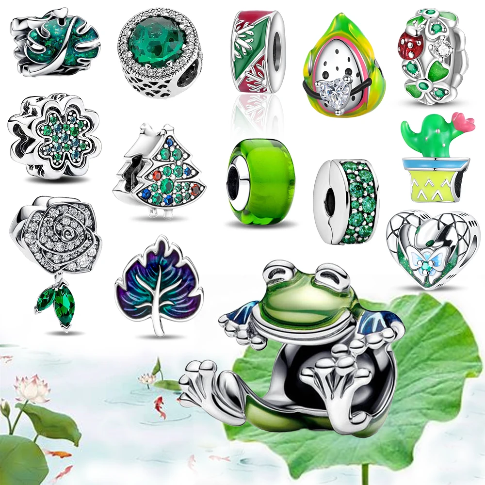 Зеленый цвет стерлинговое серебро 925 пробы лягушка кленовый лист черепаха и