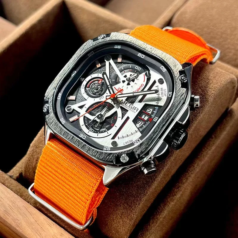 

Black Quartz Watch Men Waterproof Square Dial Wristwatch with Chronograph Stainless Steel Strap Luminous Hands Auto Date