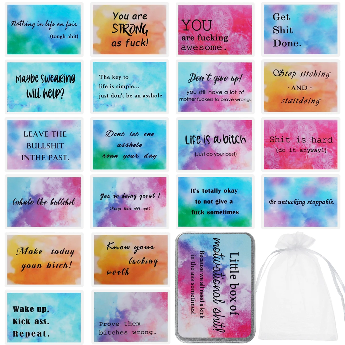 

Забавные мотивационные карты с жестяной коробкой 20 шт. вдохновляющие цитаты милые уникальные благоприятные карты компактные положительны...