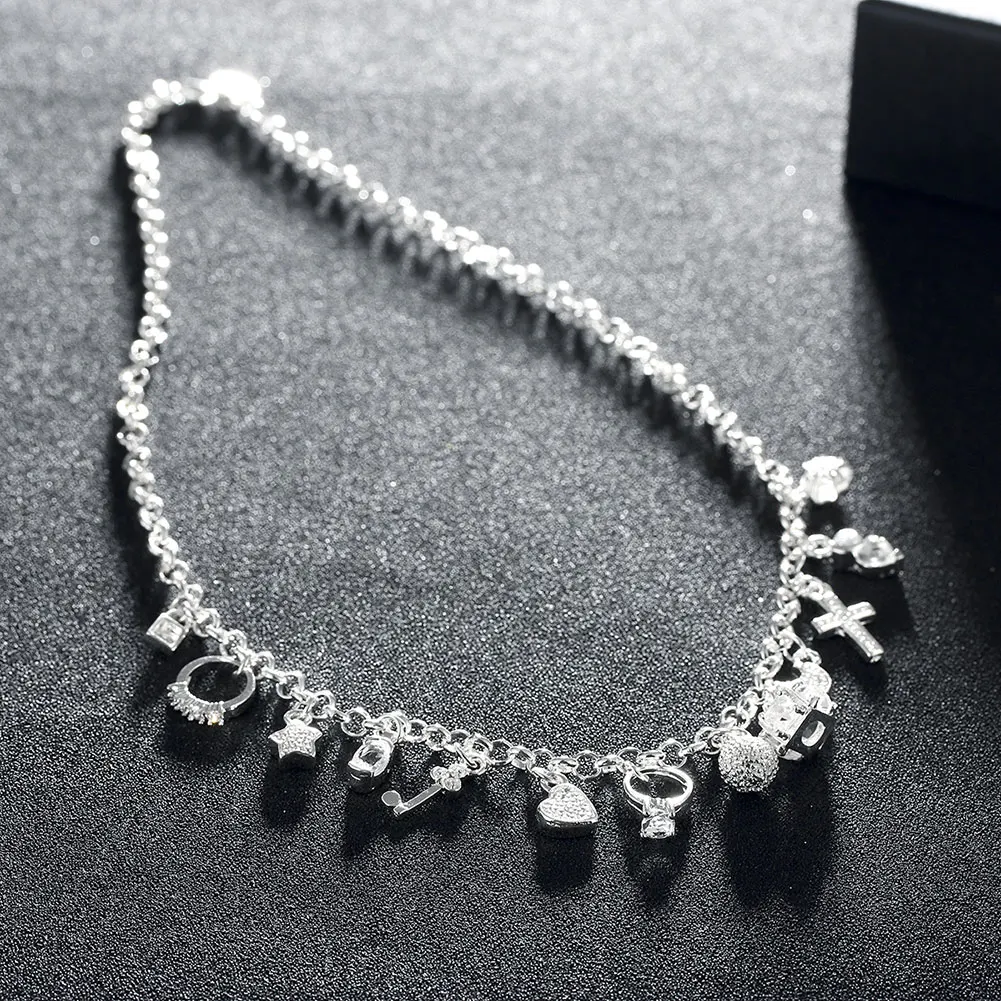 

Hot Fine charms noble crystal key moon heart star cross 925 Stamped Silver necklace gifts fine party wedding Jewelry