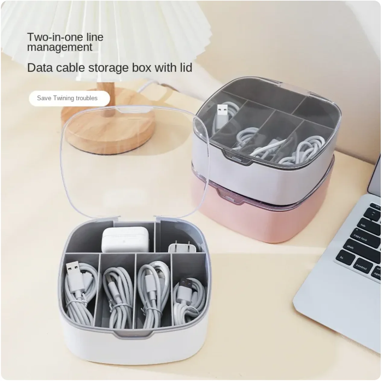 

Cable Storage Box Transparent Plastic Data Line Storage Container for Desk Stationery Multifunctional headset Data charging line