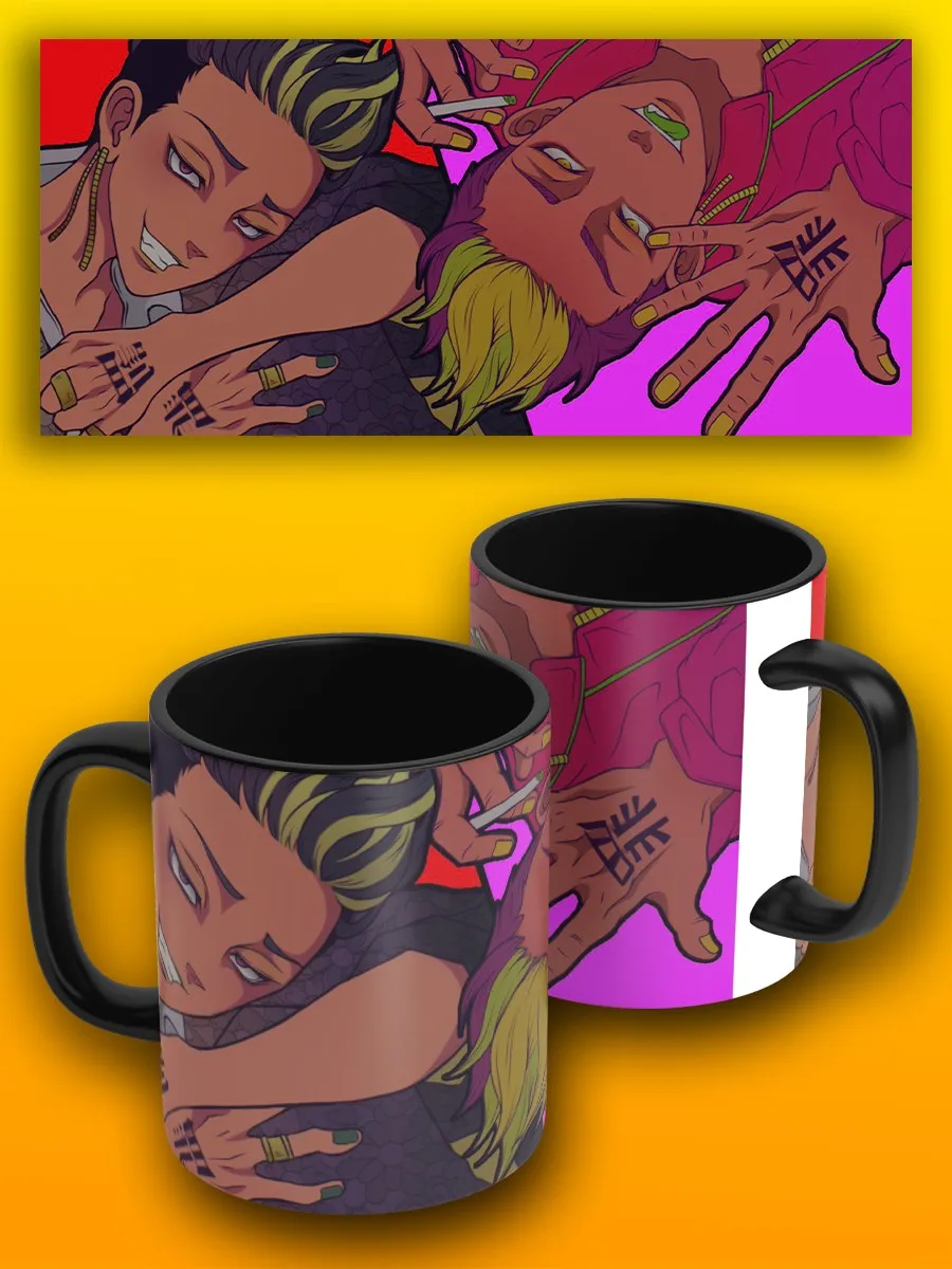 Кружка черная для чая воды кофе питья с принтом аниме токийские - Цена: 490