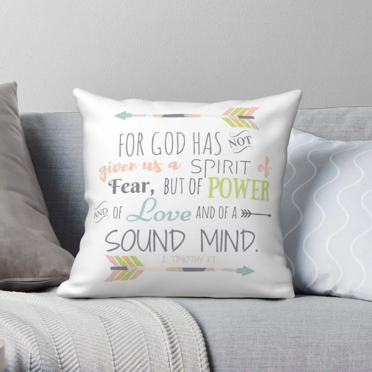 

2 Timothy 17 Bible Verse Square Pillowcase Polyester Linen Velvet Pattern Zip Decor Room Cushion Cover